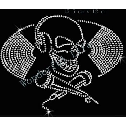 Free shipping Skull Microphone Music Iron On Bling Transfer