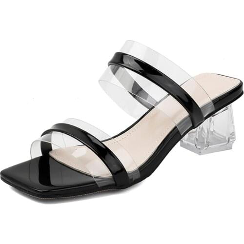 Summer Gold Womens Sandals Rubber Sole Transparent Heel Square Toe Cap 34-40 Size Sexy fashion Shoes for Girl