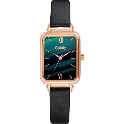 Top Brand Luxury Women Watches Fashion Square Ladies Quartz Watch Bracelet Set Green Dial Simple Rose Gold Leather Women Watches