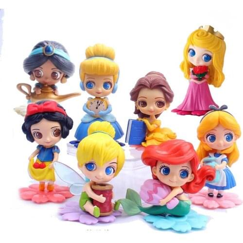 Disney 14 style New Q Posket Princess Action Figures Tinker Bell Aurora Alice Cinderella PVC Anime Dolls Model Toy present