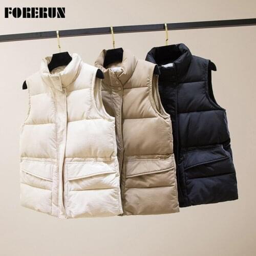 FORERUN Women Padded Vest Coat Sleeveless Cotton Puffer Jacket Spring Autumn Bubble Warm Outwear Chaleco Acolchado Mujer