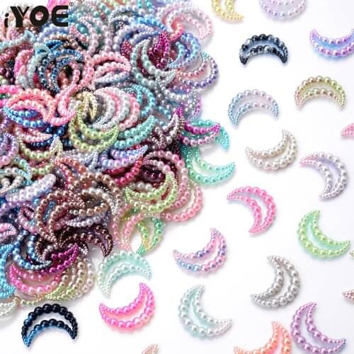 IYOE 100pcs/Lot 8x15mm Gradient Imitation Pearl Moon Beads Abs Hollow Beads For Making Hairpin DIY Clothes Scrapbooking Craft