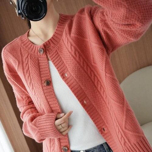 2021 spring and autumn new fashion German sheep wool knitted cardigan autumn and winter womens casual jacket