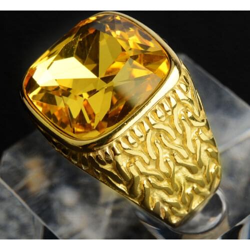 Stainless Steel Mens Rings Gold Silver-Color Red Blue Rhinestone Simple Luxury for Male Boy Jewelry Creativity Gift Wholesale