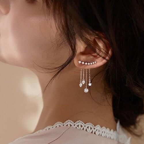 Luckydays 1 Pair Shiny Zircon Star Tassel Earring For Women Light Luxury Ear Studs Temperament Accessories