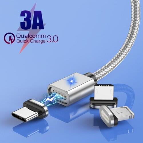 3A Micro USB Type C Fast Charging Magnetic Streamer Cable Smart Phone Sync Data Cord For iPhone 12 Pro Max Xiaomi 11 Huawei P40