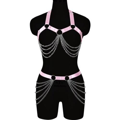 Metal Chain Hollow Bra Accessories Harness For Women Belt Erotic Lingerie Pole Dance Rave Goth Punk Costume Dance Wear Garters