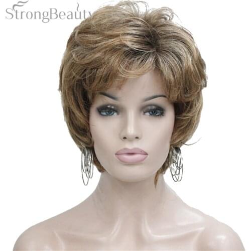 Strong Beauty Synthetic Ombre Blonde Short Body Wave Wigs With Bangs For African American Middle Age Women Natural Wig