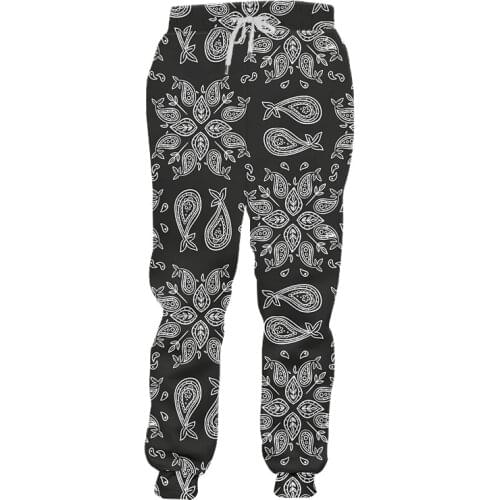 Men Jogging New 3D Pants Hot Sale Black Paisley Bandana Patterns Printed Casual Sport Harajuku Sweatpants Oversized Wholesale