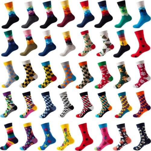 No.157-196 Style Fun Happy Womens Short Socks Men Cotton Business Checkered Stripes Beer With Print Black Socks Gift For Man