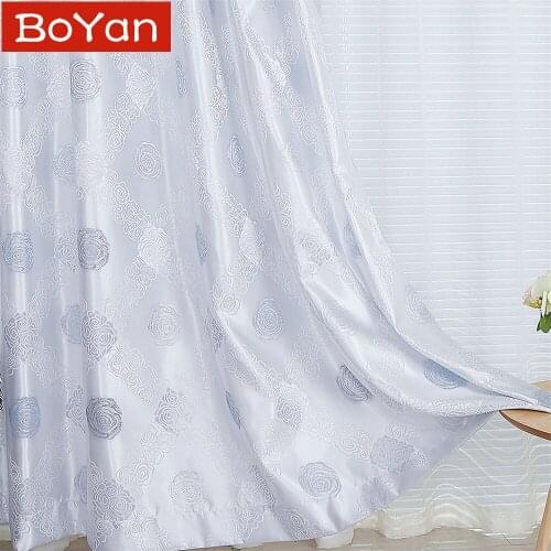 Latest High Grade Elegant Jacquard Romantic Sliver Rose Curtain for Living Room Semi Shade Cortina Bedding Room Decoration