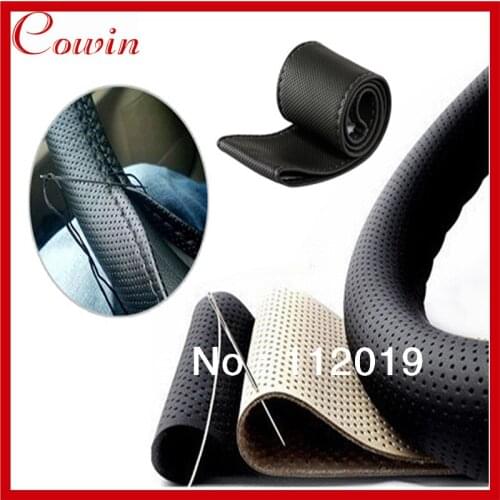 New Microfiber PU Leather Auto Car Steering Wheel Cover DIY Hand Sewing Diameter 37-38cm Black/Beige
