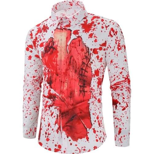 New Autumn New Long Sleeve Blood Shirts Plus Size 3XL Button Down Funny Shirt