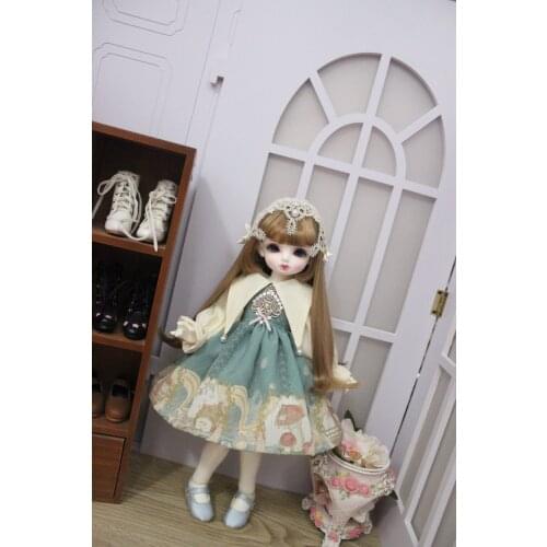 BJD Doll clothes suitable for 1-3 1-4 1-6 size fashionable dress double matching color dress with headdress doll accessories