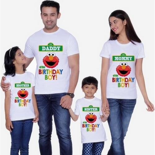 Elmo Face Family Matching Clothes T-shirt Mommy and Me Short Sleeve T-shirt Sesame Street Birthday Boy T-shirt Boys Clothes