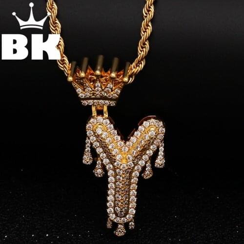 THE BLING KING Blood Red CZ Drip Custom Bubble Initial Letter Pendant Necklace Iced Out Cubic Zirconia Mens Women Jewelry