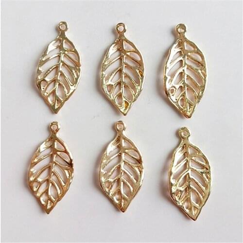 SEA MEW 100 PCS 13*28mm Metal Zinc Alloy Gold Leaves Pendant Charm For Jewelry Making