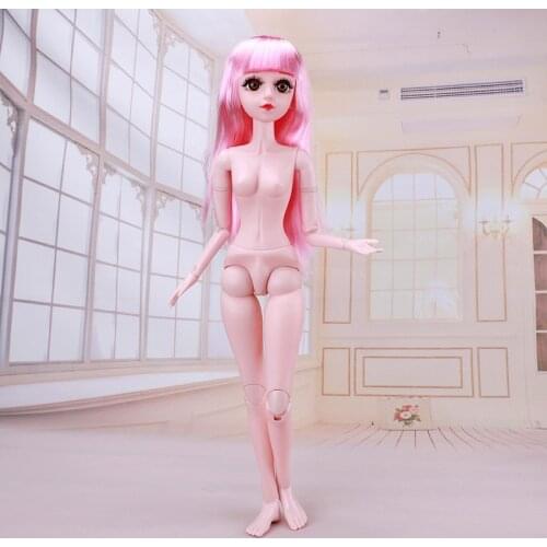 60CM 21 Movable Jointe BJD Doll White Muscle Long Wig Female Naked Baby Body Princess Toys For Girls Kids DIY Gift With Music