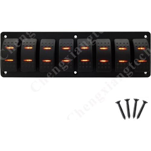Pre-wired 8 Gang Rocker Switch Panel Sticker 12v 24v Toggle Switch Car Boat Yatch Aluminum Panel IP65 Orange Led Rocker Switch