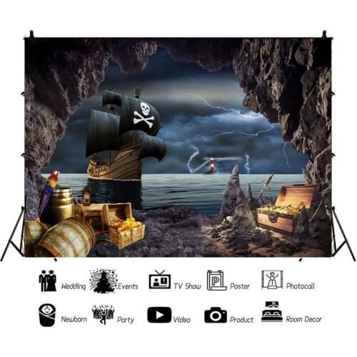 Stormy Pirate Ship Cave Treasure Portrait Photography Background Vinyl Backdrop Birthday Party Photocall Studio Props