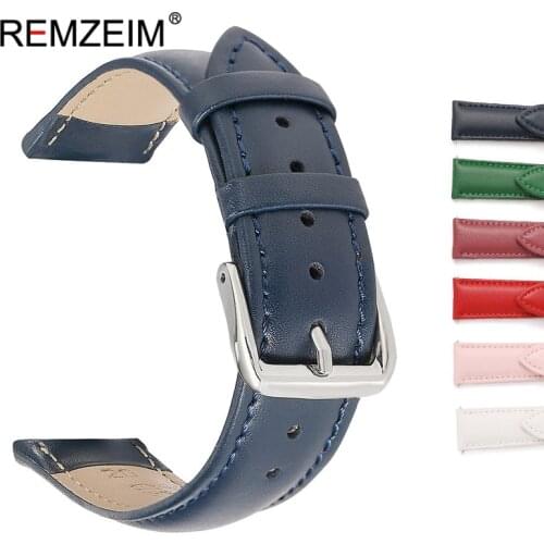 Watch Accessories 14mm-22mm Genuine Leather Watch Band For Women Men Watch Strap Fashion Pink Red Blue Green Watchbands