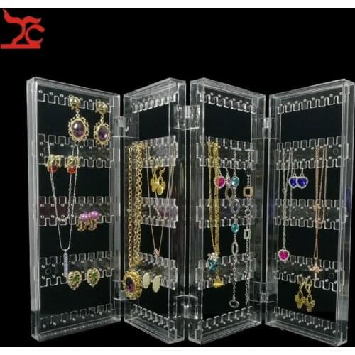 Foldable 4 Panel Acrylic Earring Holder Necklace Stud Earring Jewelry Storage Cabinet Joyeros Bracelets Organizador de joya