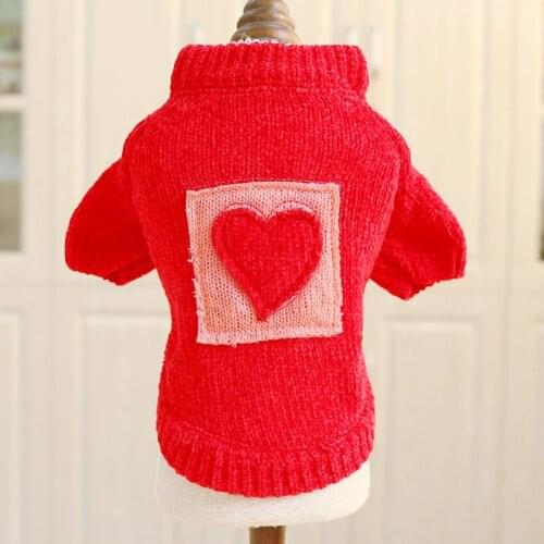 Heart Pattern Red Dog Sweater For Small Dogs Chihuahua Yorkie Warm Clothes Pet Cat Pullover Sweaters Winter Christmas Clothing L