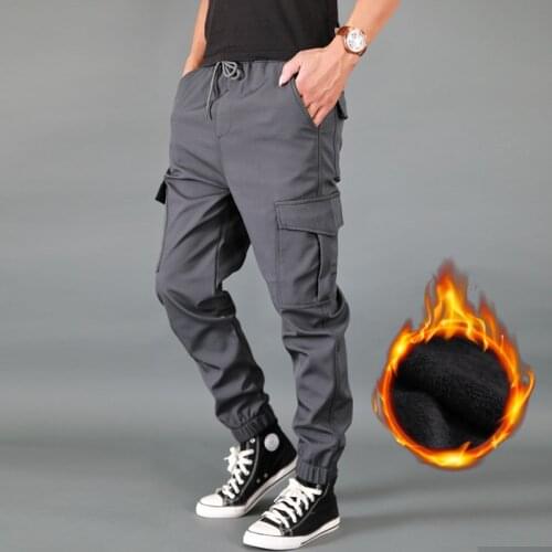 Warm Fleece Jogging Winter Cargo Pants MenThick Waterproof Work Casual Pant Man Military Tactical Black Trousers For Men