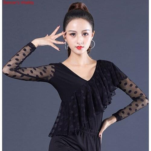 Latin Dance Tops 2019 New Sexy V-neck Long Sleeve Dance Practice Clothes Women Ballroom Waltz Square Dance Performance Costumes