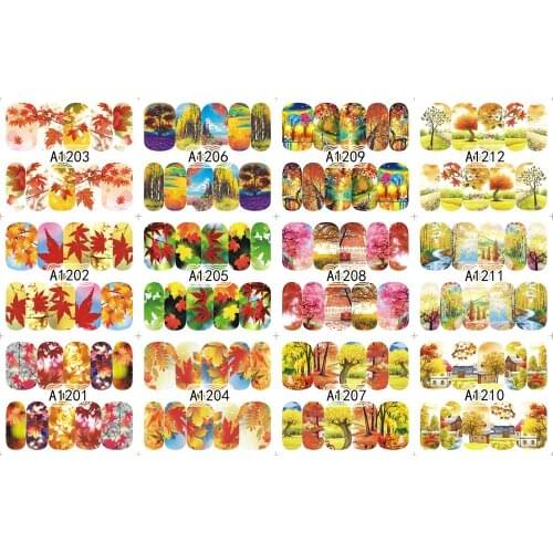 UPRETTEGO 12 PACKS / LOT NAIL ART BEAUTY WATER DECAL SLIDER NAIL AUTUMN SEASON FALL MAPLE LEAF PARK TREE A1201-1212