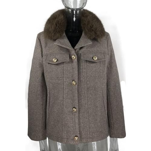 Malina Faux Fur Collar Wool Jackets Women Fashion Pockets Coats Women Elegant Single Breasted Short Jackets Female Ladies JP