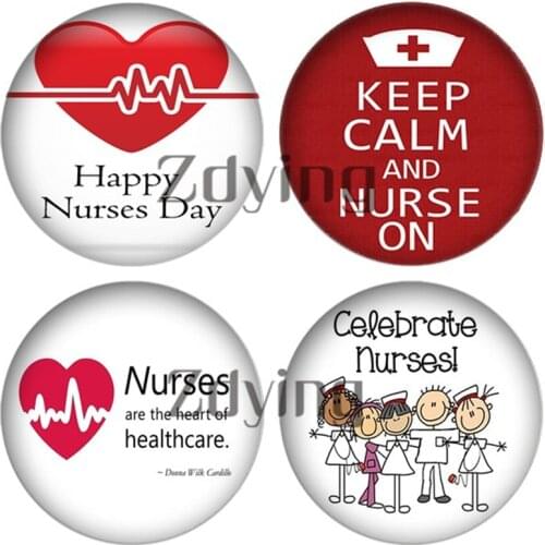 Zdying 10pcs Kelp Calm And Nurse On Round Glass Cabochon Image Dome Beads Diy Nurse Gift Jewelry Findings For keychain Brooch