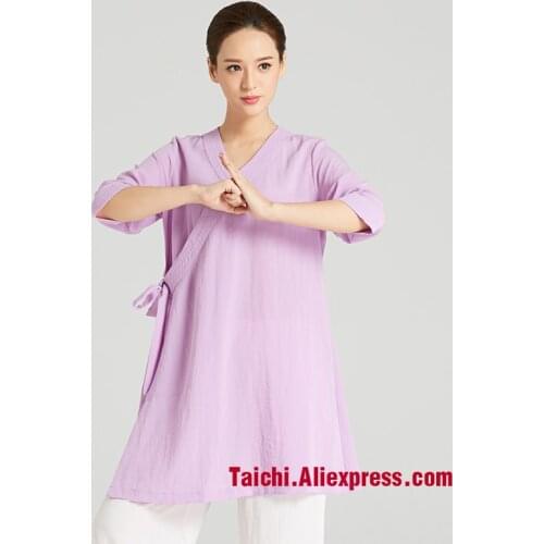 Martial art Tai chi Taiji women Taoist robe Chinese clothing linen oblique collar martial arts clothing Tai Chi skirt