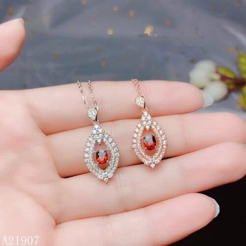 KJJEAXCMY Fine Jewelry 925 sterling silver inlaid natural garnet female pendant + necklace support detection new