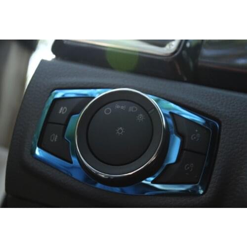 Foal Burning Stainless Steel Headlight Switch Sequins Cover Trim Stickers For Ford Focus 3 4 MK3 Kuga Escape Mustang Everest