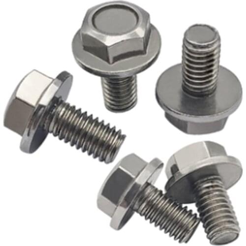 10pcs M4 M5 Stainless Steel Fange Flat Bottom External Hex Screw Outer Hexagon Glossy Comes With Pad Bolt GB5789 6mm-30mm Long