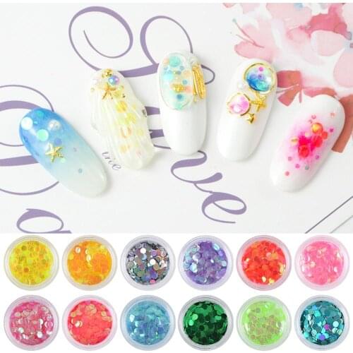 12 Colors 3D Ultrathin Round Mermaid Nail Sequins Glitter Flakes Mix 1/2/3mm Sparkly Powder DIY Nails Art Decorations