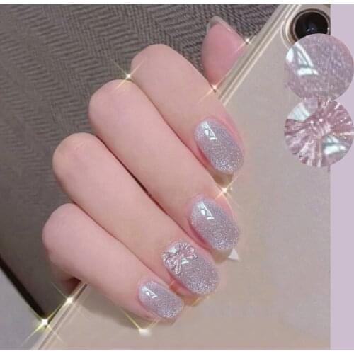 24pcs Shiny Nail Patch Glue Type Removable Short Paragraph Fashion Manicure Save Time False Nail Patch Stickers