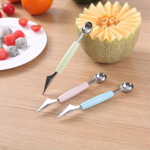 2in1 Dual-head Fruit Ball Carving Knife Kiwi Fruit Waterlemon Scoop Melon Digger Fruit Jar Mashed Potato Baller Ice Cream Spoon