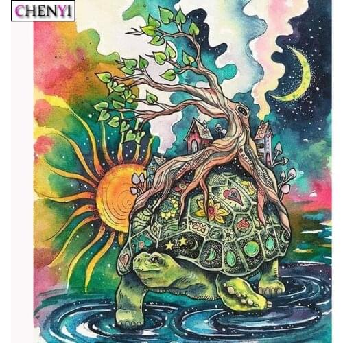 5D Diy Diamond Painting Full Drill Cartoon Tree Turtle Diamond Embroidery Mosaic Rhinestones Handmade Decoration Wall Stickers