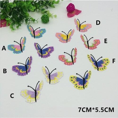 6 pcs 3 pairltiple colors Butterfly Embroidered patch iron on applique T-shirt shirt Cowboy dress Hats clothing Accessories CA84