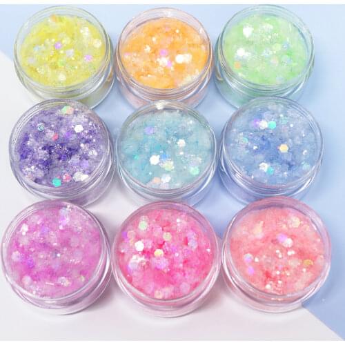 9pcs Hexagon Shaped Sequins Holographic Chunky Glitter Flakes For Epoxy Resin Mold Fillings Crystal Mud Fillers DIY Accessories