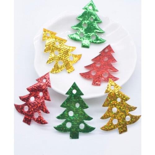 100Pcs 30*40mm Laser Cloth Christmas Tree Appliques DIY Sewing Christmas Decor for Clothes Sewing Supplies DIY Craft Ornament