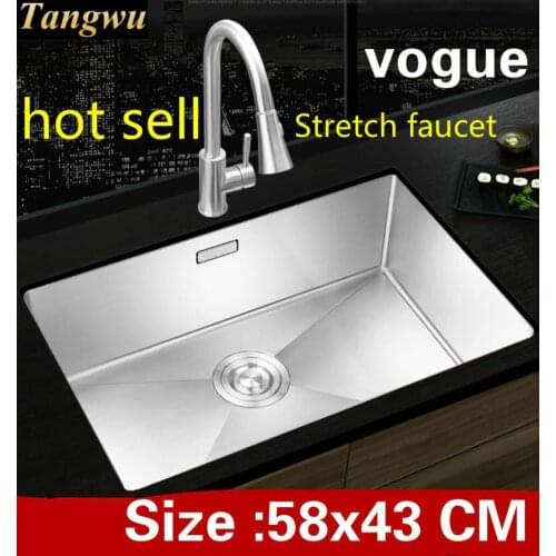 Free shipping Apartment high quality kitchen manual sink single trough do the dishes 304 stainless steel hot sell 580x430 MM