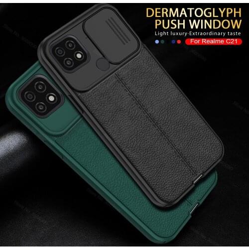 For Oppo realme c21 c11 Cases Lychee Pattern Leather Phone Cover real me c11 c20 c 21 11 realmec21 Push Camera Shockproof Coque