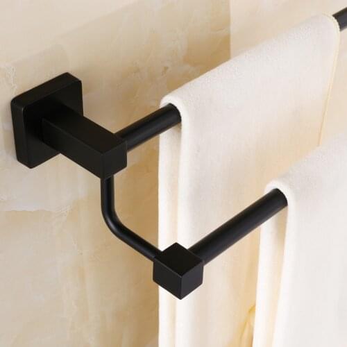 Tuqiu Towel Holder Wall Mounted Double Towel Bar stainless steel towel rack black toilet towel hanger for family or hotel