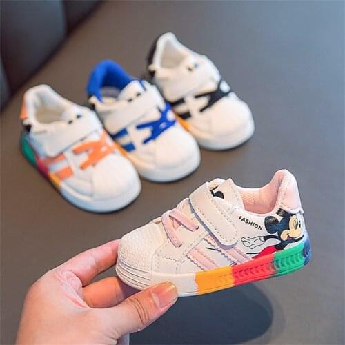 Disney Baby Toddler Shoes Fall Winter Kids Boys Casual Sneaker Mickey Mouse Child Girls Rainbow Sole Plush Warm Shoes 0-3 Years