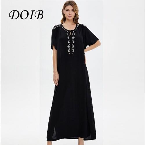 DOIB Abaya Long Robe Dubai Muslim Arabic Dress Turkey Islam Ramadan Eid Embroidery Robe Longue Musulman Kafan Dress