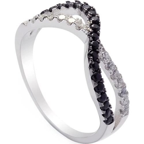 Eulonvan Wedding 925 sterling Silver jewelery rings for women Black and White Cubic Zirconia Noble Generous S-3745 size 6 7 8 9