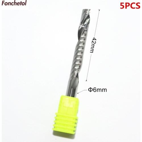 6mm*42mm-5PCS CNC machine solid carbide End Mill,tungsten steel 1 flute spiral milling cutter,PVC,MDF,Acrylic cutter